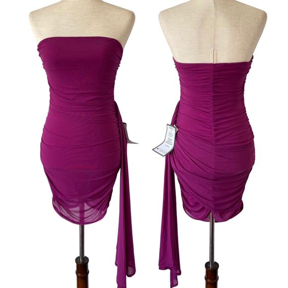 NEW SPEECHLESS Bodycon Strapless Mini Dress Magenta Purple Size XS Mesh Overlay - Picture 1 of 6